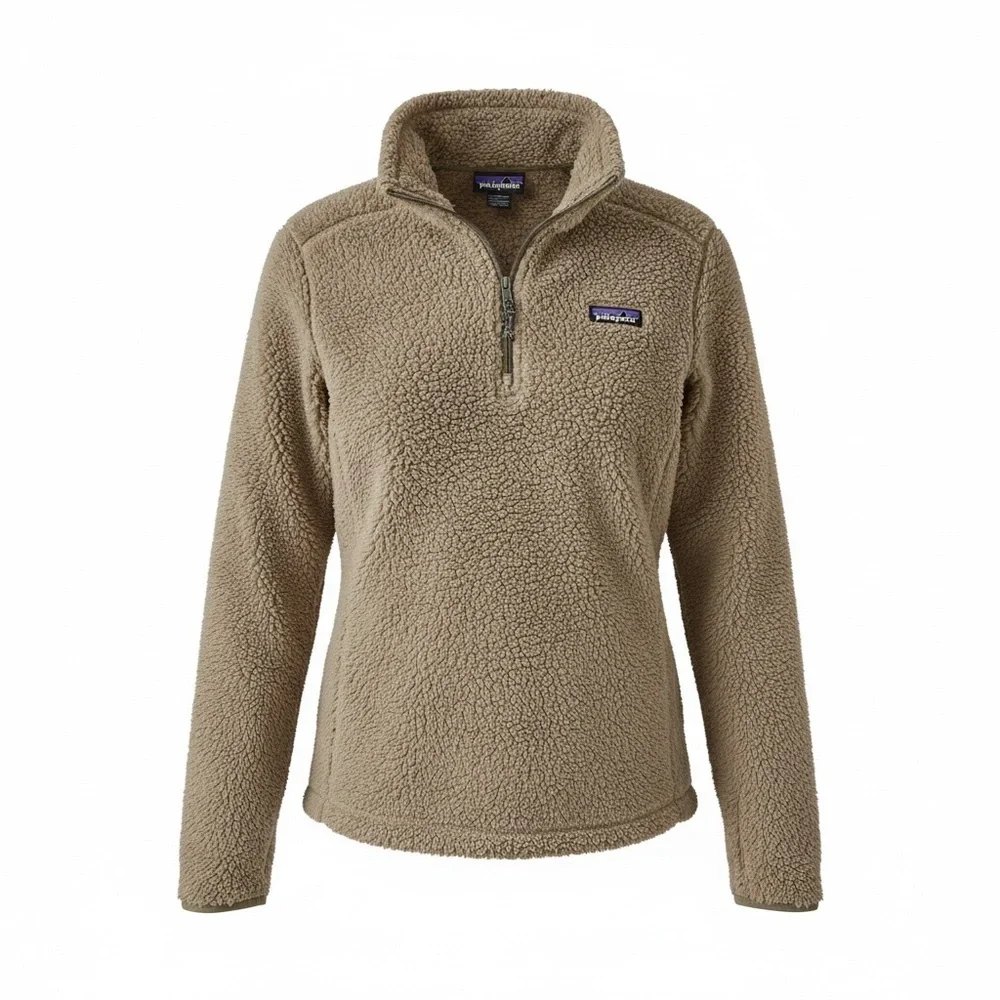 Patagonia Taupe Teddy Fleece 1/4 Zip Pullover Women’s Large Gorpcore Cozy Hiking - Picture 2 of 4
